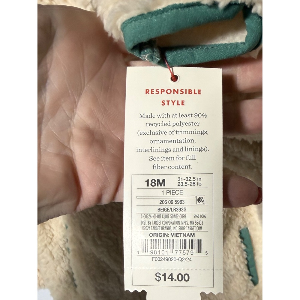 NWT Cat & Jack Cream Fleece Baby Jacket with Green Details size 18 months - Picture 5 of 5